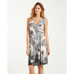 Tommy Bahama Stretch Knit Dress, Size Small Palm Print Faux Wrap Tropical